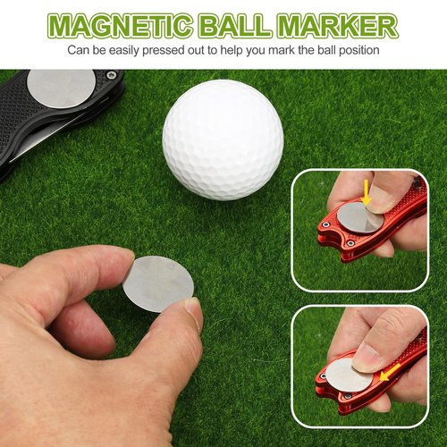 PATIKIL Golf Divot Repair Tool, 6 Pack Foldable Metal Golf Green Divot Tool with Magnetic Ball Marker & Stainless Steel Fork for Golfer, Blue/Red/Black