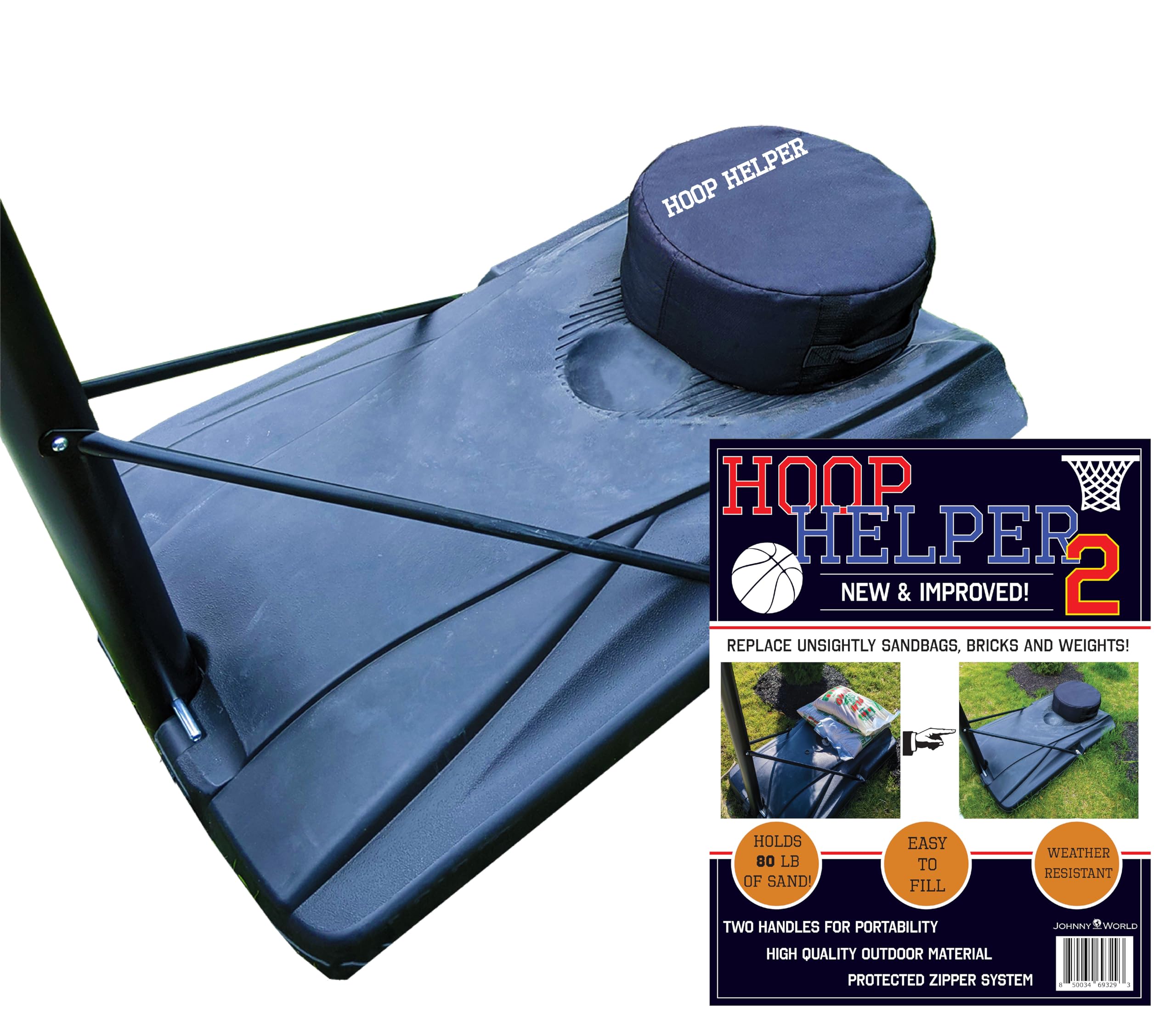 Hoop Helper 2 by Johnny World - Premium Sandbag Weight for Portable Basketball Hoops - Attractive, Secure Stability to Prevent Tipping and Enhance Safety - Ideal Alternative to Bricks & Rocks