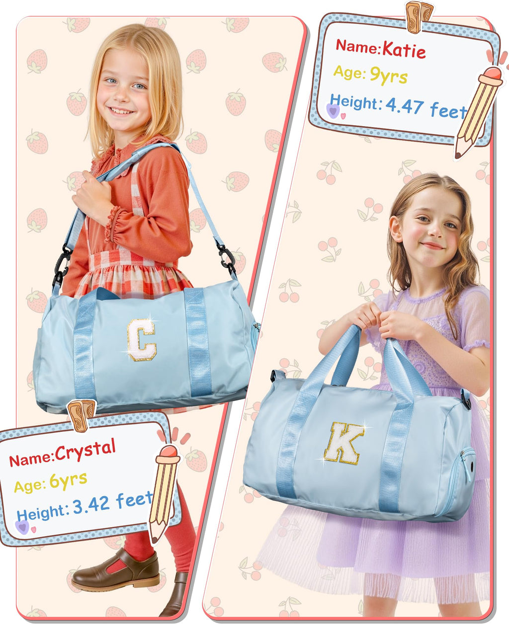 Vogewood Gifts for 5 Year Old Girls-Girl Gym Bag with Shoe Compartment, Kid Personalized Weekender Overnight Bags, Initial Travel Tote with Makeup Pouch, Gift Ideas for Niece Sister (Letter O)