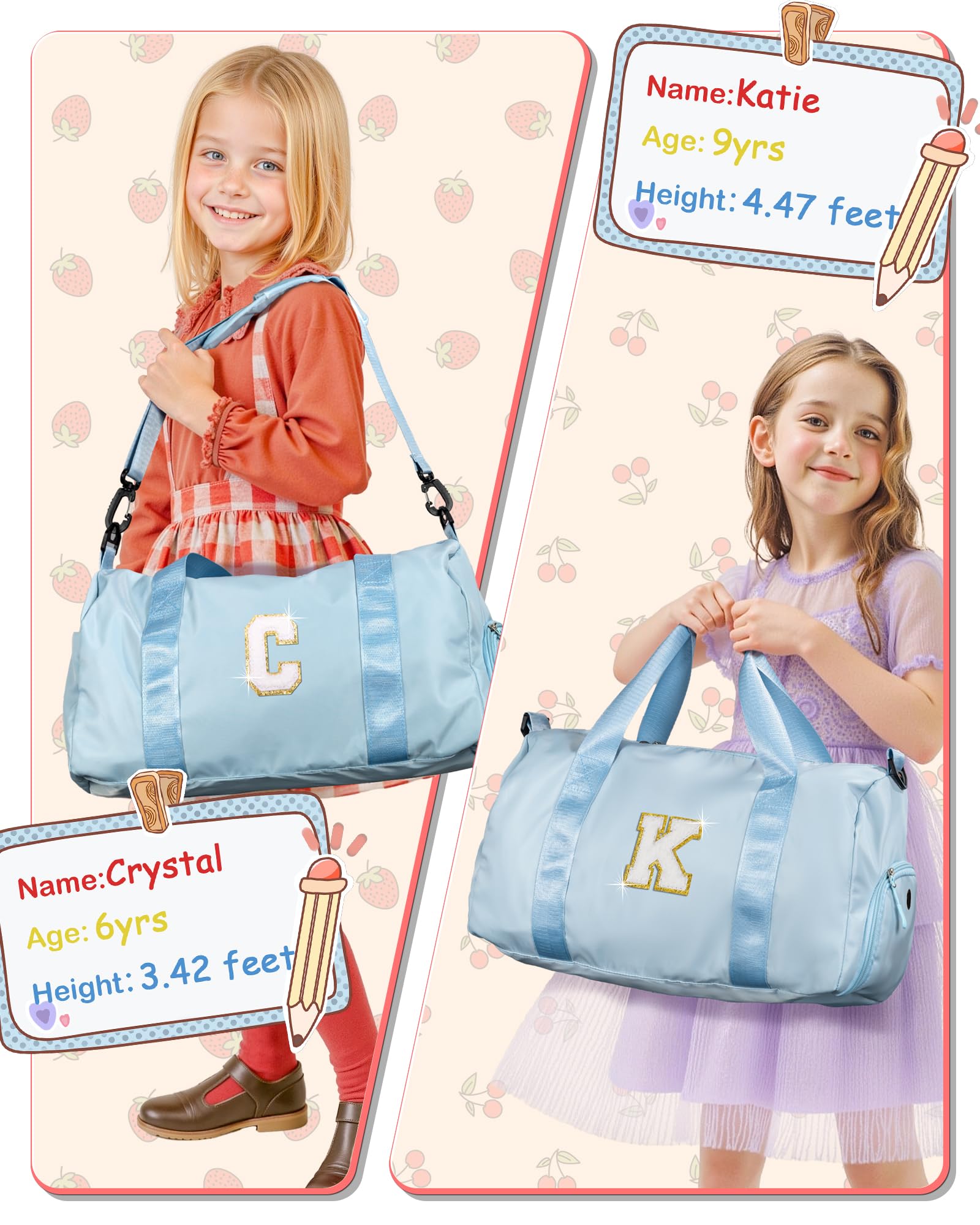 Vogewood Gifts for 5 Year Old Girls-Girl Gym Bag with Shoe Compartment, Kid Personalized Weekender Overnight Bags, Initial Travel Tote with Makeup Pouch, Gift Ideas for Niece Sister (Letter O)