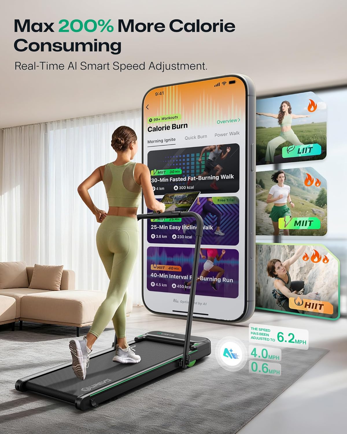 UREVO Smart 2-in-1 Folding Treadmill - Compact Walking Pad with Safety Handle & Dual LED Display