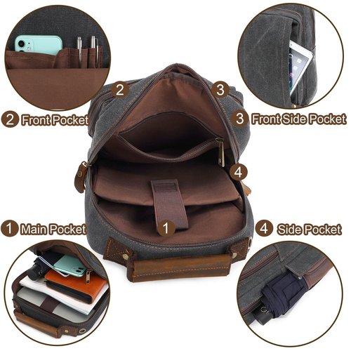 AUGUR Canvas Backpack Sling Bag Crossbody Small Bag Casual Rucksack for Men Women Cycling Hiking Travel (Gray)
