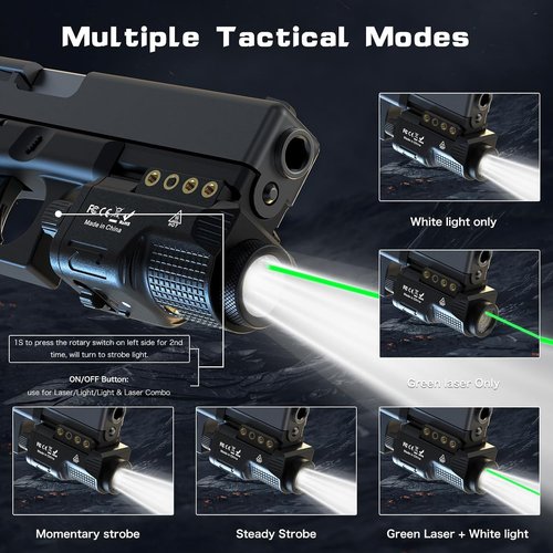 LaserMax Pistol Laser Light Combo - 800 Lumens Green Laser & Flashlight for Glock & Rifle | Rechargeable Battery