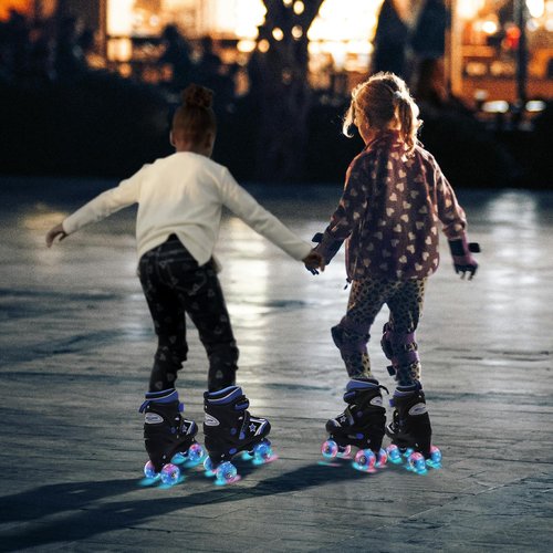 Kids Roller Skates for Boys Girls, 4 Size Adjustable Kids Rollerskates with Light Up Wheels, Quad Skates for Beginner Ages 5-8 8-12