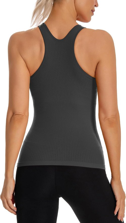 MathCat Workout Tank Tops - Sleeveless Yoga Tops with Built-In Bra | Seamless Racerback Design