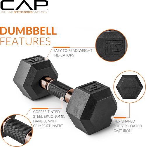 CAP Barbell 50 lbs Coated Dumbbell Set - Copper Handles | Includes 10 lbs x 2 & 15 lbs x 2