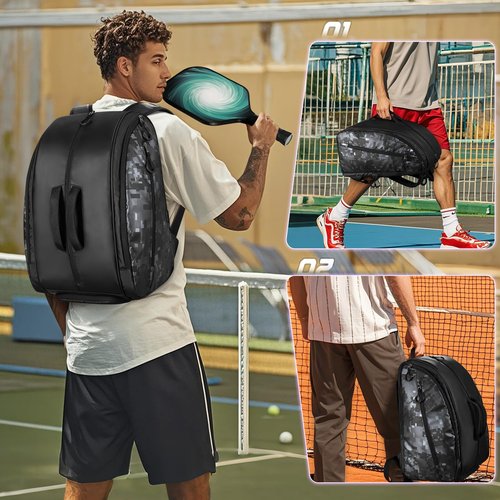 Smasrob Pickleball Bag Fits 2-4 Paddles, Pickleball Backpack with Laptop Pocket, Shoe Compartment and Fence Hook, Black