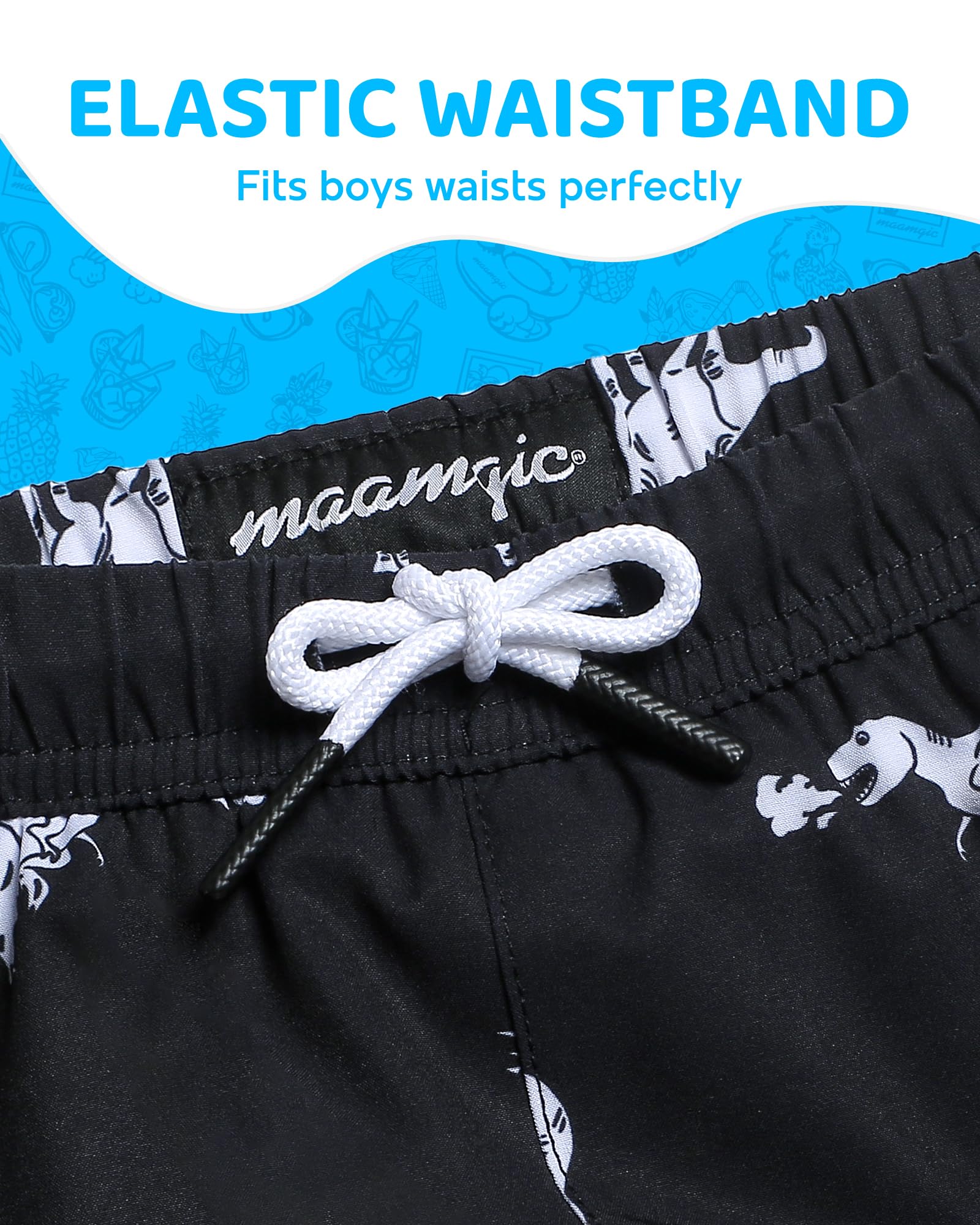 maamgic Boys Swim Trunks with Compression Liner 4-Way Stretch Quick Dry Swim Shorts Swimming Trunks Toddler Boy Dinosaur Black 2T