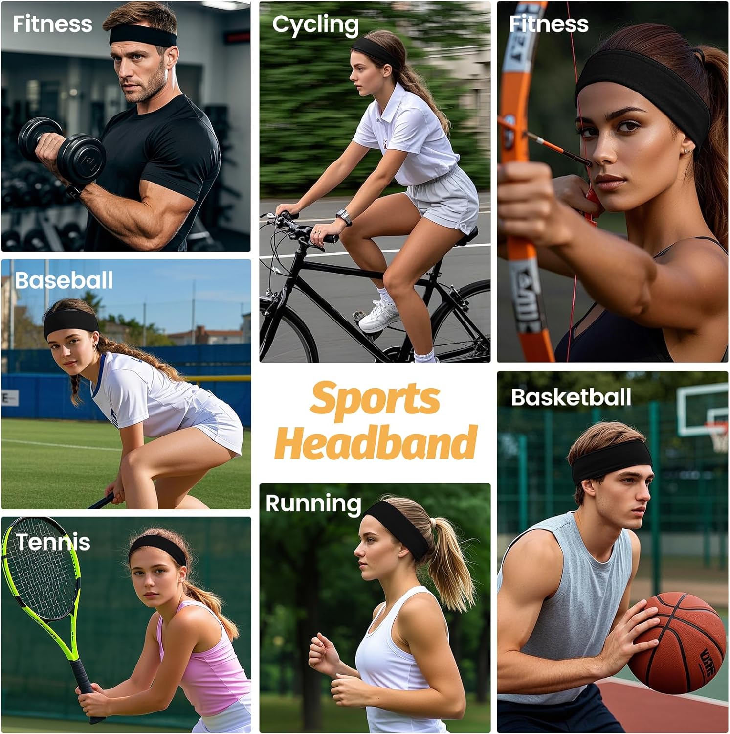 Skiennix Headbands for Women - 6 Pack Wide Elastic Hair Bands | Soft Non-Slip Sweatbands for Workouts & Daily Use