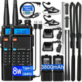 BAOFENG UV-5R Ham Radio Handheld: 8W Ham Radios Long Range UV5R Radio 3800mAh Rechargeable Walkie Talkies Two Way Radio with Programming Cable,Tactical Antenna and Earpiece for Survival Gear, 2 Pack