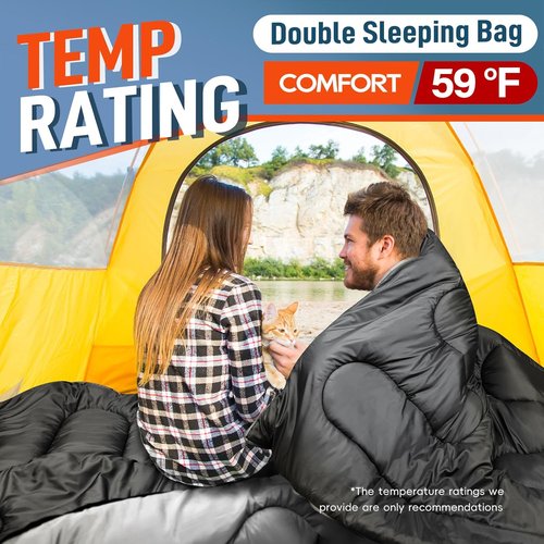 MEREZA Double Sleeping Bag - XL Queen Size for Adults | All-Season Comfort for Camping & Hiking