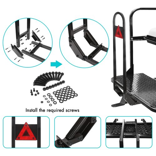 10L0L Golf Cart Rear Seat Safety Grab Bar & Trailer Hitch with Receiver Universal Fits Yamaha,Club Car, EZGO,Street Legal Heavy Duty Grab Bar w/Triangle Safety Sign