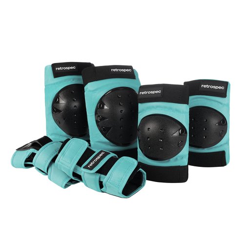 Retrospec Knee Pads, Elbow Pads & Wrist Guards for Men, Women & Kids - Protective Gear for Skateboarding, Roller Skate, Rollerblade, BMX & Scooter - Multi Sport Pad Set - Spring Mint - Adult (15+)