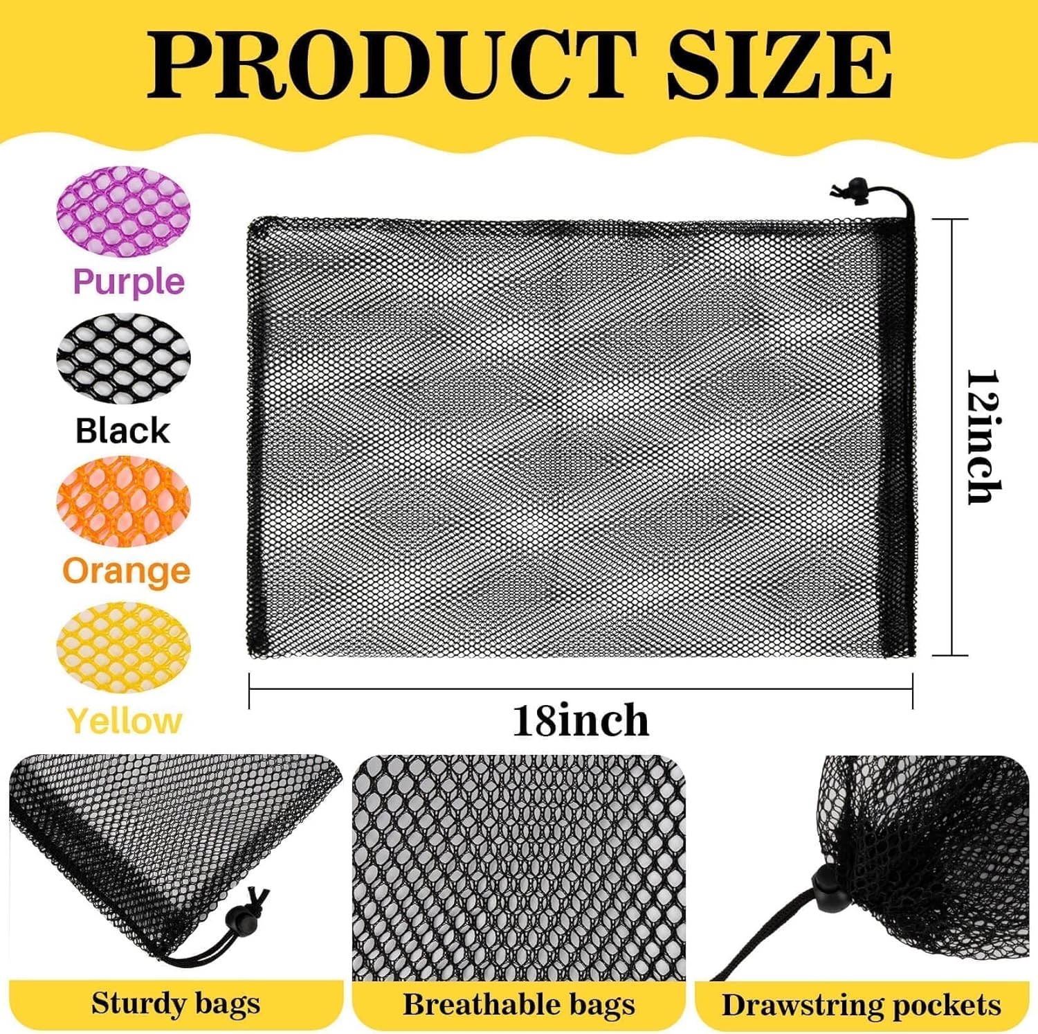 Skiennix 4PCS Colorful Mesh Drawstring Bags - 18x12 Inch Breathable Nylon Storage for Travel & Gym