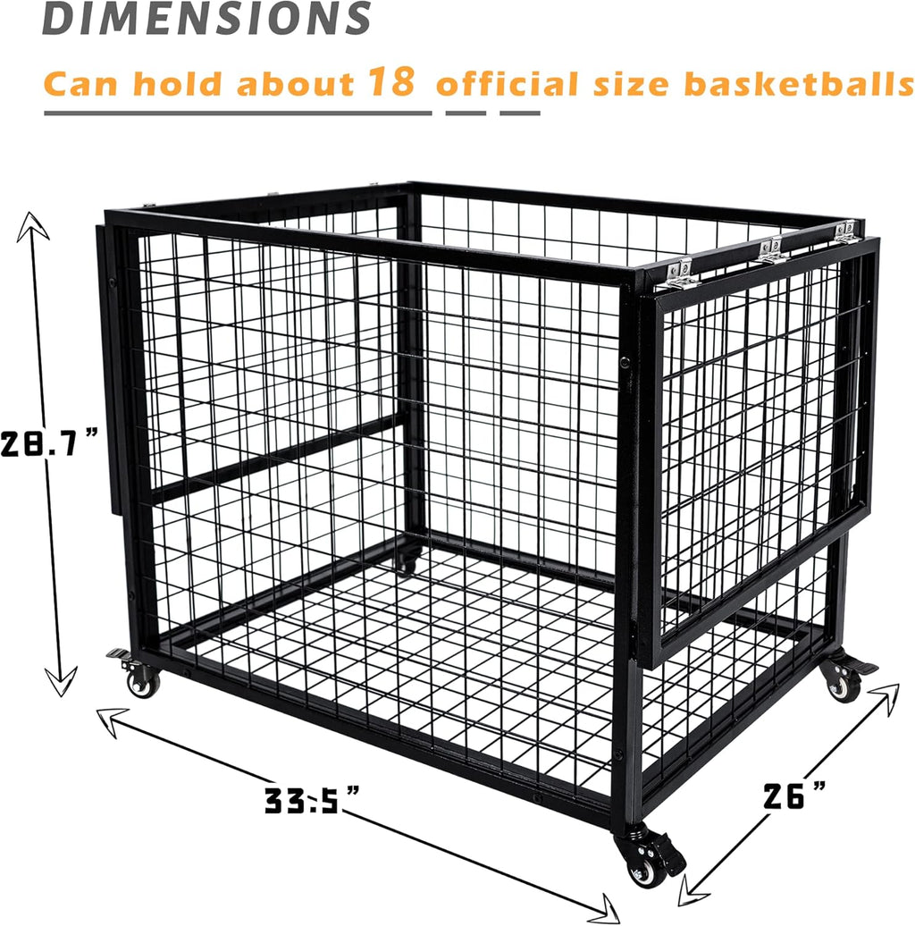 Rehomerance Basketball Organizer Cart - Lockable Lid & Rolling Storage Bin for Indoor/Outdoor Use