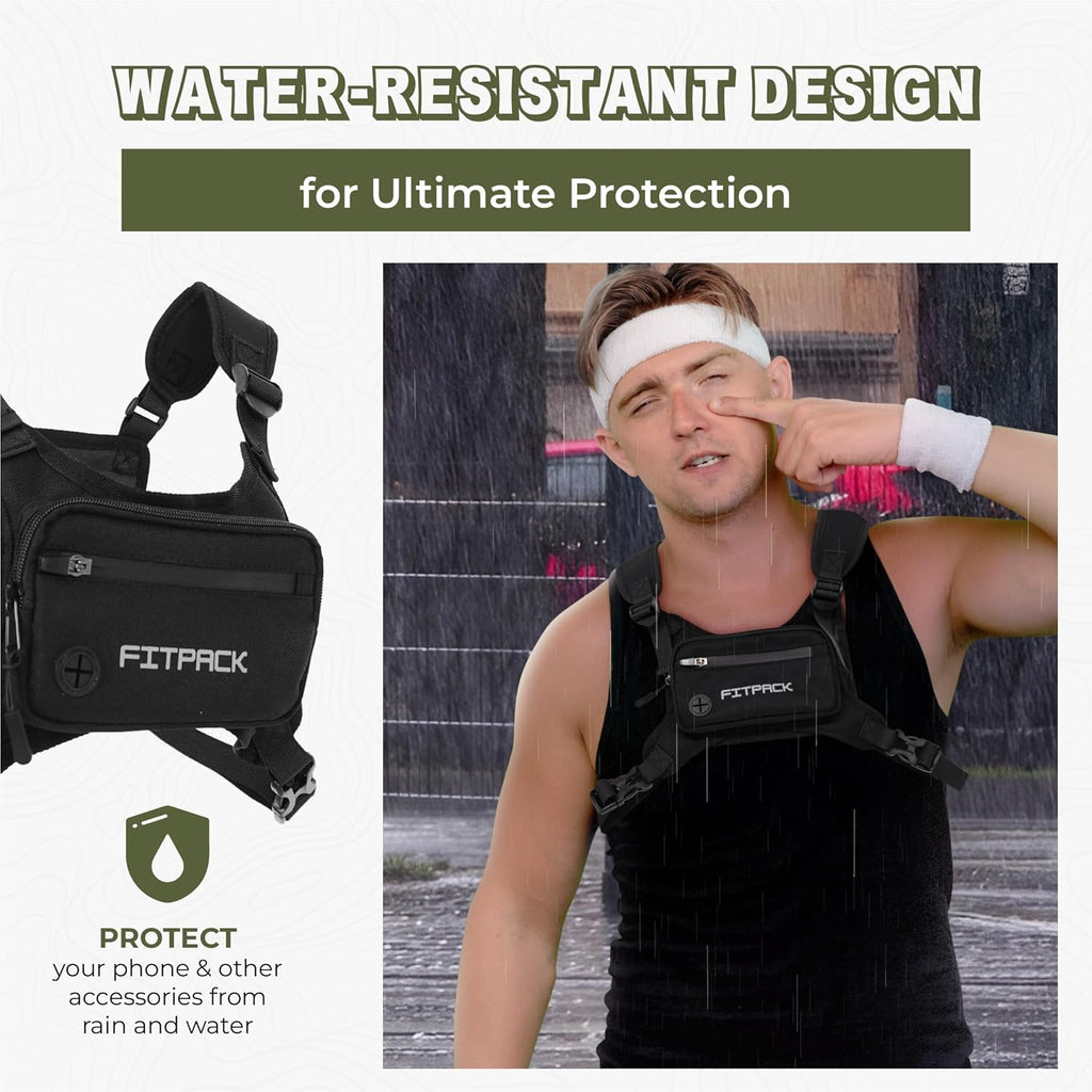 Skiennix Running Vest - Lightweight Water-Resistant Chest Bag with Phone Holder | Adjustable Straps (Black)