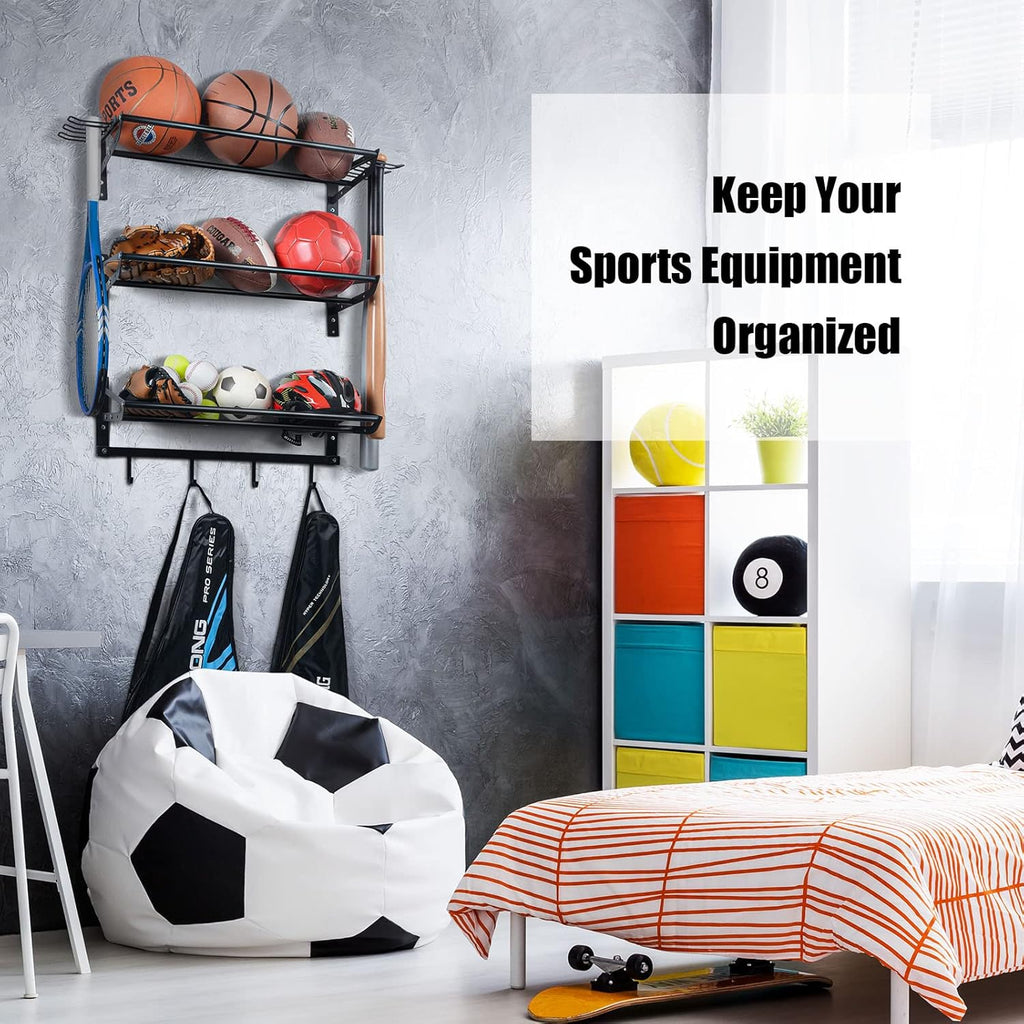 XCSOURCE Garage Sports Equipment Storage Rack - 3 Shelves & 4 Hooks for Organizing Balls & Gear