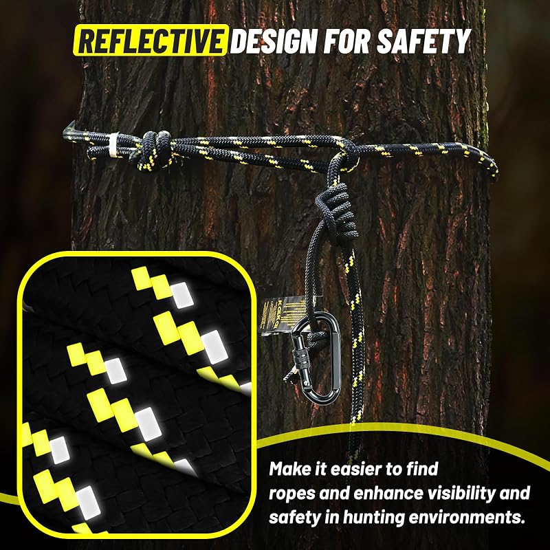 Reflective 30ft Tree Stand Safety Rope Lifeline for Hunting - Kalkal