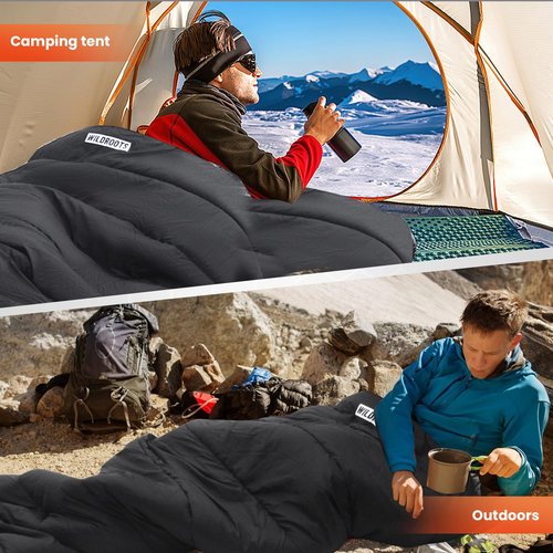 WILDROOTS Warm Sleeping Bags for Adults, Backpacking Lightweight, Cold Weather Sleeping Bag for Warm Camping Hiking Outdoor, Travel Hunting with Compression Bags