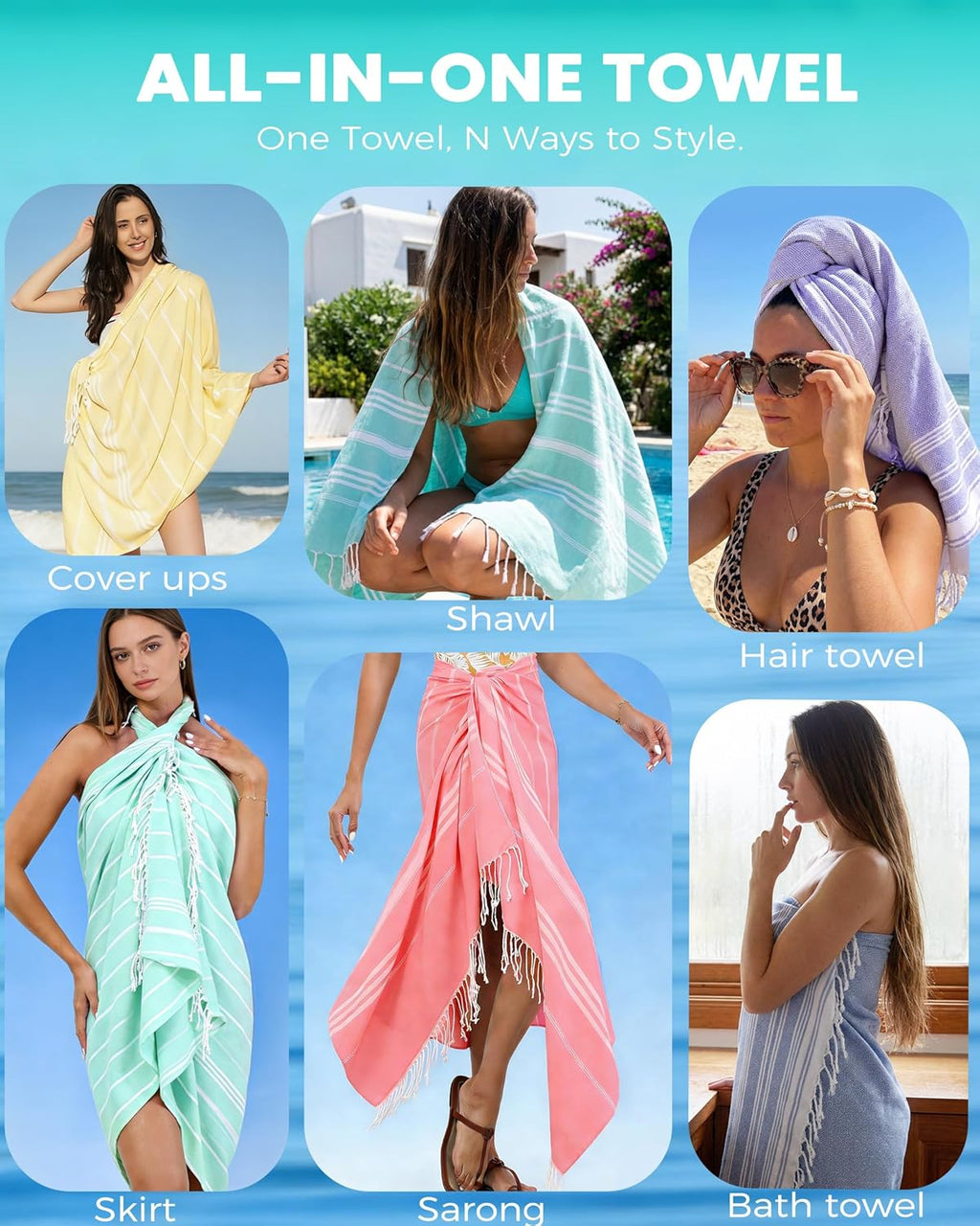 Skiennix 24 Pack Turkish Beach Towels - Quick Dry, Sand-Free, Extra Large, Lightweight & Absorbent