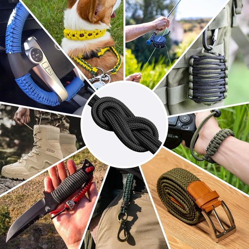 1200 Paracord Rope - 4.4mm Nylon Parachute Cord for Outdoor Camping & DIY Projects | Black 100FT