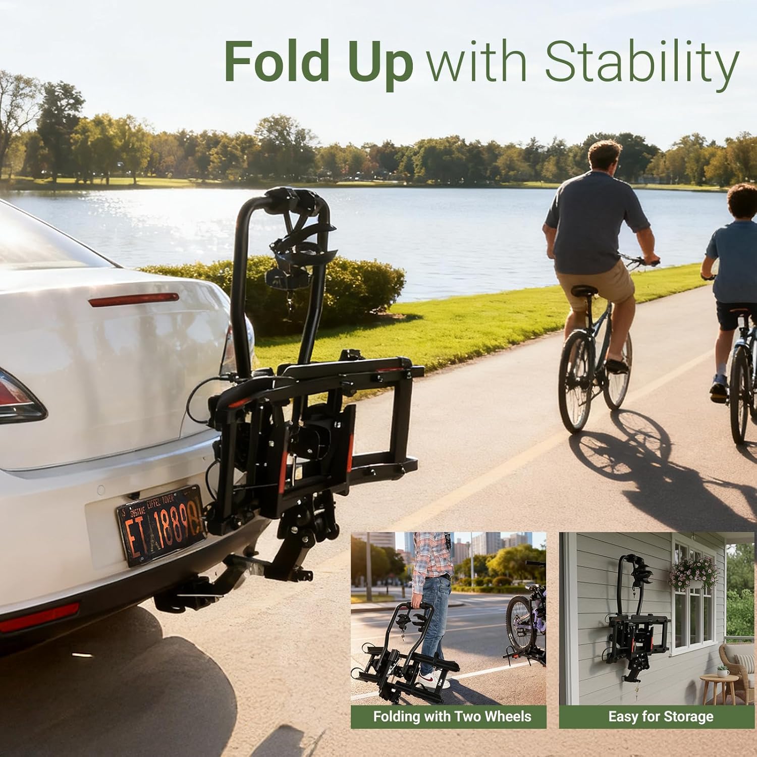 Skiennix Bike Rack - Heavy-Duty 2-Bike Carrier for 16-29'' Bikes | Tilting & Folding Design, 100 lbs Capacity