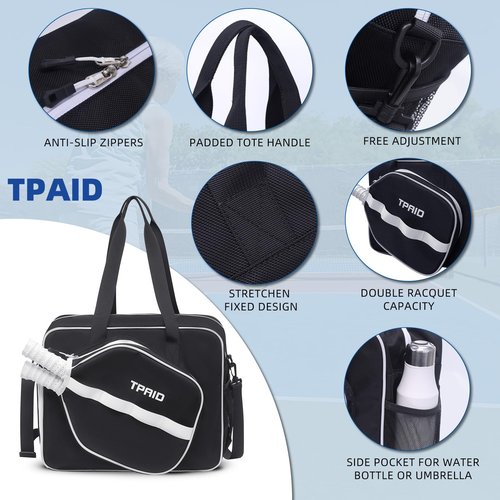 TPAID Pickleball Bags for Women, Pickleball Paddle Bag Tote with Front Pocket Fits 2 Paddles Pickle Ball Rackets Sling Bags for Men with Shoes Compartment