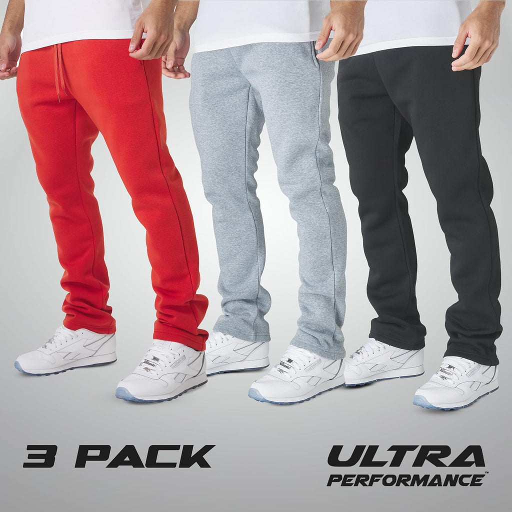 Skiennix Ultra Performance Men's Fleece Sweatpants - Wide Leg, Open Bottom, 3 Pack with Pockets