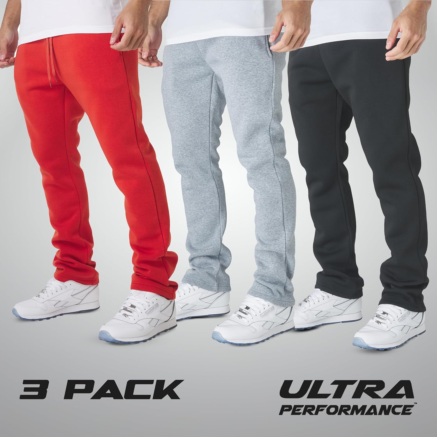 Skiennix Ultra Performance Men's Fleece Sweatpants - Wide Leg, Open Bottom, 3 Pack with Pockets
