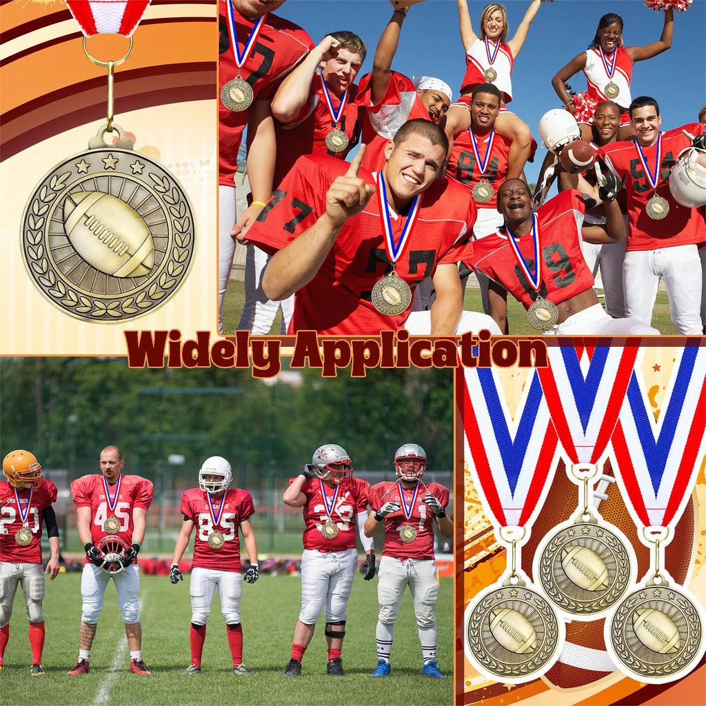 Remuuly 60 Pcs Gold Award Medals 2 Inch Soccer Baseball Volleyball Football Cheer Trophy Medals Metal Awards Bulk with Neck Ribbons Trophy Prize Gifts for Sports Competitions(Football)