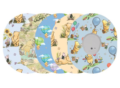 Glucomart Adhesive Patches for Dexcom G7 Premium CGM Tape 5-Pack Waterproof Overpatches Hypoallergenic CGM Patch (Vintage Pooh)