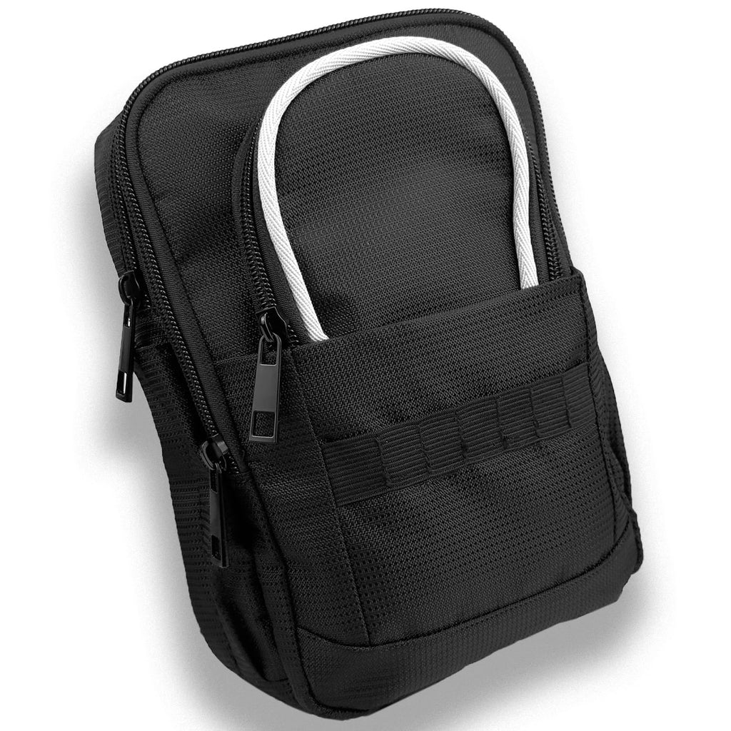 Tactical Golf Valuables Pouch with Clip-On Carabiner – Water-Resistant Golf Tee Bag Pouch for Belt, Cart or Backpack – Compact Golf Accessory Bag for Balls, Tees, Gloves & EDC Gear Black/White
