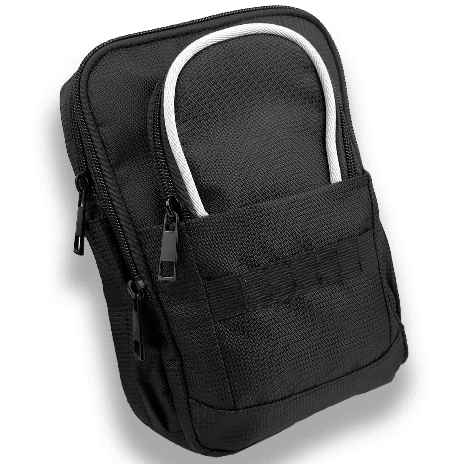 Tactical Golf Valuables Pouch with Clip-On Carabiner – Water-Resistant Golf Tee Bag Pouch for Belt, Cart or Backpack – Compact Golf Accessory Bag for Balls, Tees, Gloves & EDC Gear Black/White
