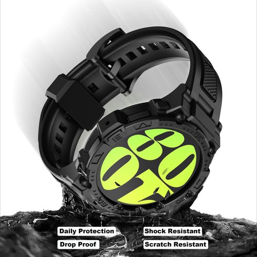GELISHI Compatible with Galaxy Watch 6 Band 44mm Case Rugged Men Sport Band Protective Bumper Case for Galaxy Watch 6/5/4 44mm Black