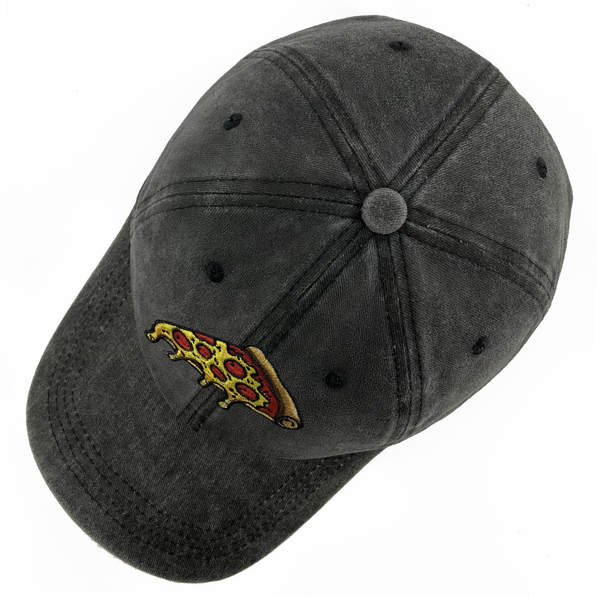Pizza Embroidered Baseball Cap Vintage Washed Cotton Hat for Men Women