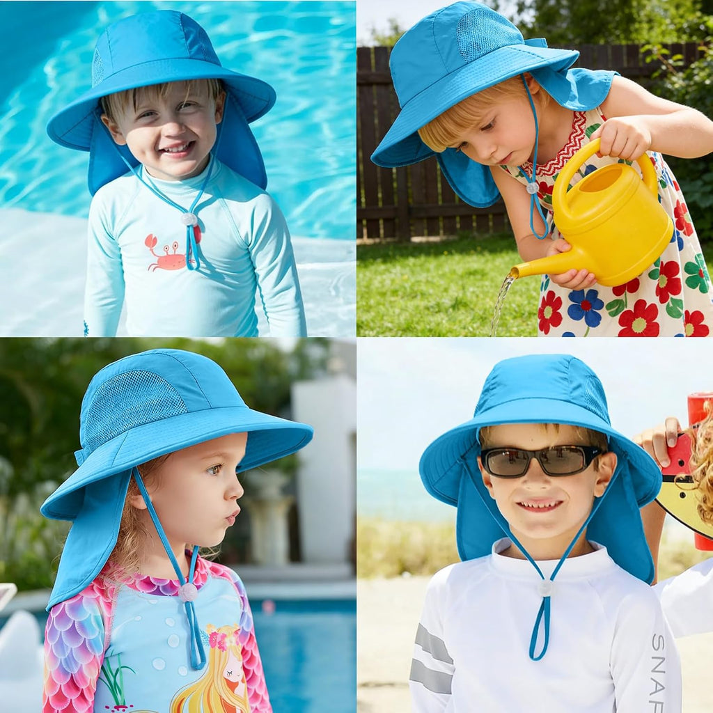 Skiennix Outdoor Kids Sun Hat - UPF 50+ UV Protection with Neck Flap | Wide Brim Bucket Hat for Boys & Girls