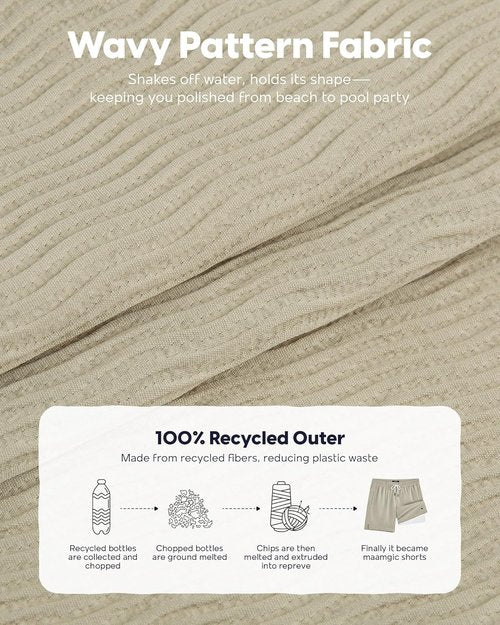 Maamgic 7 Inch Wavy Texture Men's Swim Trunks - Quick Dry Bathing Suit with Compression Liner & Zipper Pockets