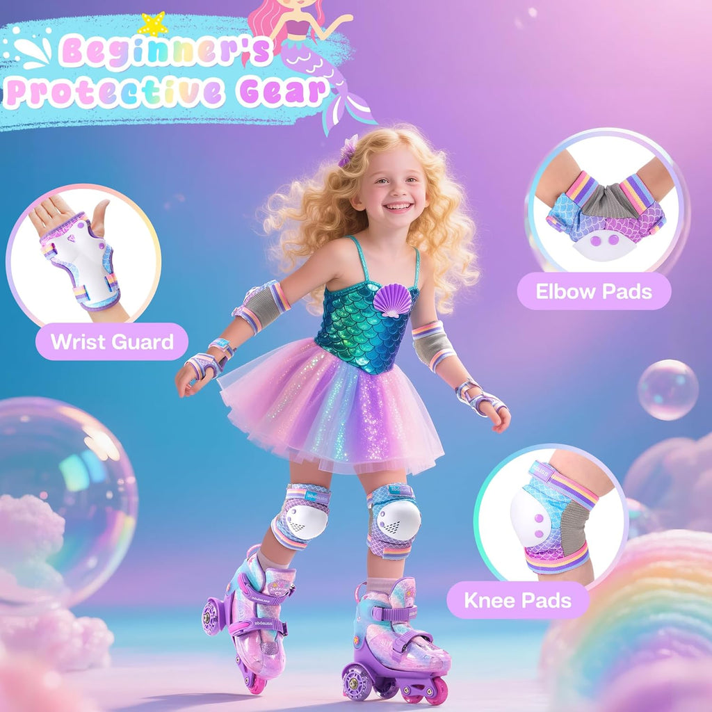 ZOOBLISS Kids Protective Gear Set - Toddler Knee & Elbow Pads with Wrist Guards for Skating | Rainbow Design, Ages 3-12