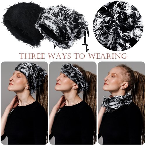 Cozypower 2 Pcs Unisex Distressed Dreadlock Beanie Hat Rasta Cap Winter Open Turban Dread Hair Wraps for Men Women(Black and White,Classic)