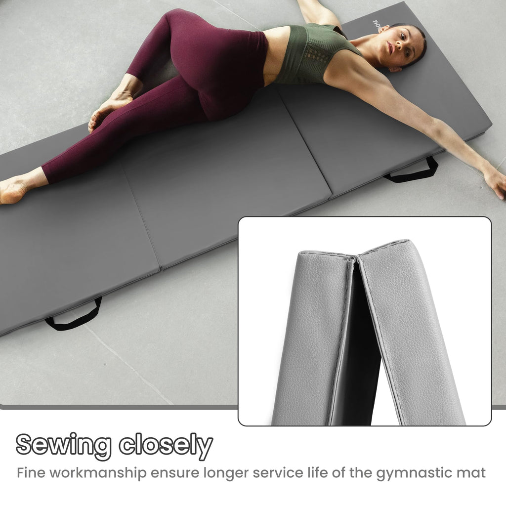 BalanceFrom 6x2 Feet 3-Panel Folding Gymnastics Mat – 1.5-Inch Thick Pad with Vinyl Surface and Carrying Handles for Tumbling, Yoga, Pilates, Home Workouts, and Martial Arts