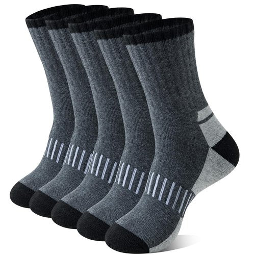 Josnown Thermal Hiking Socks Men 5 Pairs Warm Winter Thick Cushion Moisture Wicking Crew Boot Socks for Men, Size 7-12