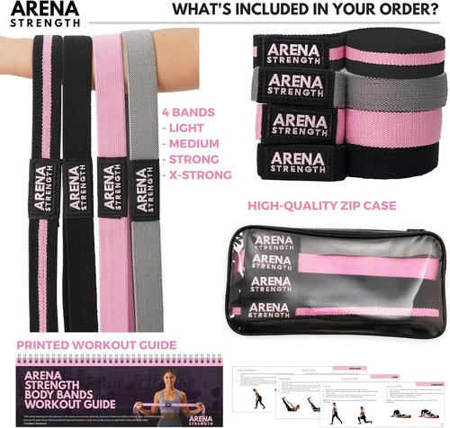 Arena Strength Resistance Bands Set - Full Body Fabric Bands for Pull-Up Assistance | 4 Durable Loops with Workout Guide