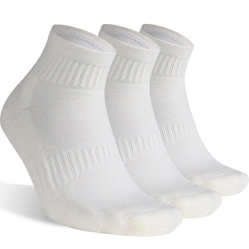 RTZAT Merino Wool Ankle Socks for Men and Women - Moisture-Wicking, Breathable, Arch Support, Padded Workout Hiking Socks for Year-Round Wear, Medium, White, 3 Paris