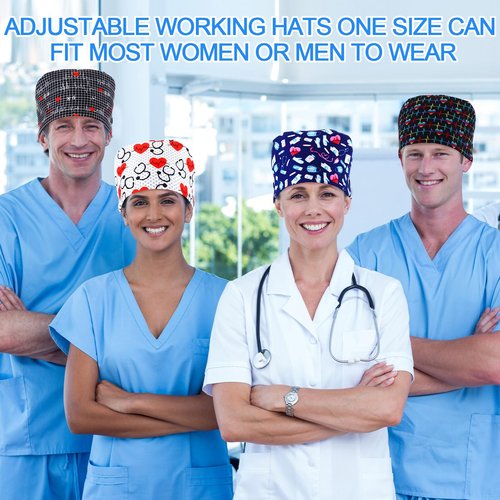 Maiteenly Satin Lined Scrub Caps Women Bouffant Nursing Hats with Button and Sweatband Adjustable Working Hat(6 Pcs,Fresh Style) Multicolor