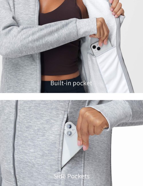 THE GYM PEOPLE Women's Full Zip Up Workout Sweatshirts Fleece Stand Collar Fall Jackets with Pockets Thumb Hole Heather Grey