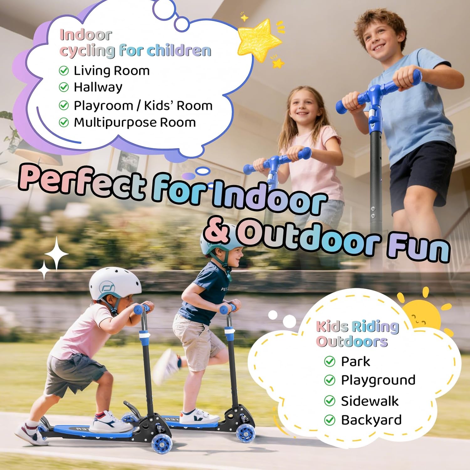 Skiennix Kick Scooter for Kids | Adjustable 28"-32" Handlebar, Light-Up Wheels, Anti-Slip Deck