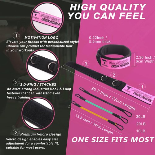 Thigh Ankle Strap Adjustable Neoprene Padded, Ankle Leg Cuffs with Resistance Bands for Leg Butt Training Workout Equipment, Strength Training,Hip Gluteus (1 Pair(2D-Rings) with 3 Resistace Band)
