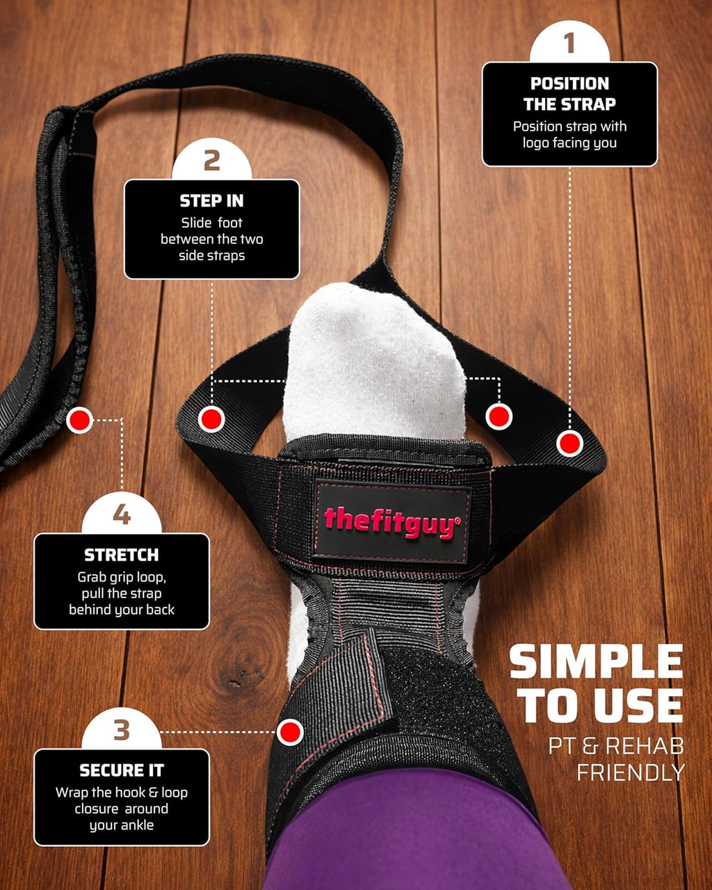 Quad Stretcher - Secure Quad Stretch Strap with Ankle Support | 4-Loop Stretch Band for Mobility & Recovery