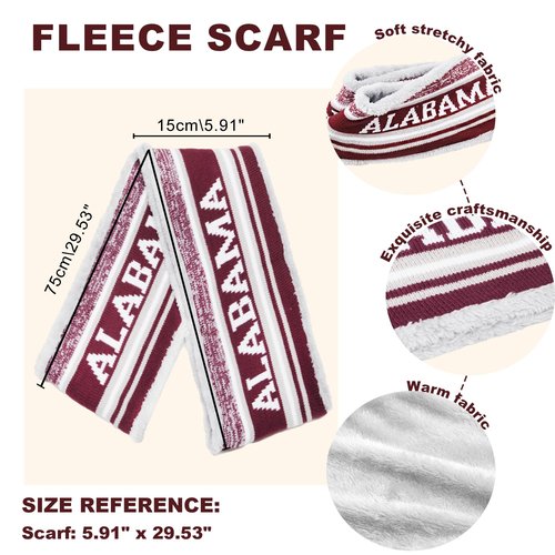 Alabama Beanie Hat Scarf Set for Men, Knit Pompom Beanie Cap, Football Fans Fashion Toque Cap, Neck Warmer Scarves,Winter Gifts for Sport Fans with Stickers