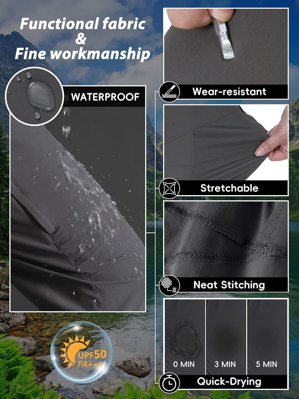 Skiennix Men's Lightweight Tactical Hiking Pants - Waterproof, Quick-Dry, 6 Pockets for Outdoor Adventures